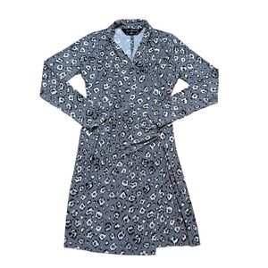 Norma Kamali Grey Leopard Print Long Sleeve Mini Dress US L